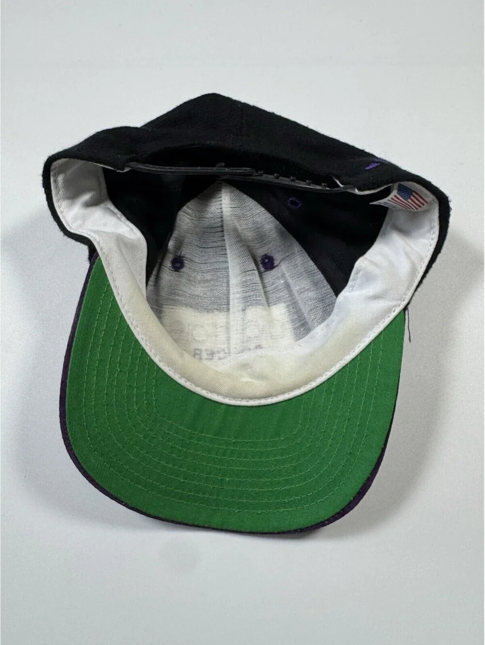 Vintage Adidas Soccer Hat Made USA Black Purple Green Underbrim Snapback 90s